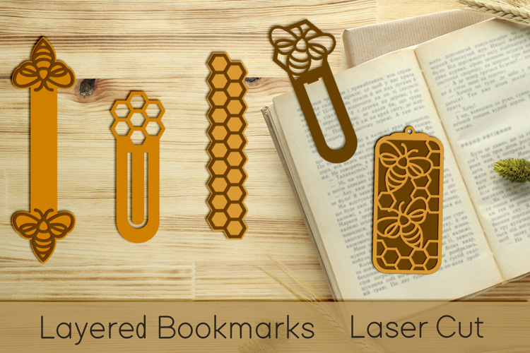 Honey bee bookmarks svg layered, Laser cut bookmarks