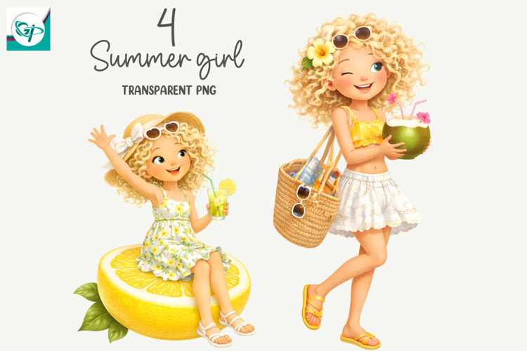 Whimsical Summer Fruit Girls Clipart, Summer Girls Clipart