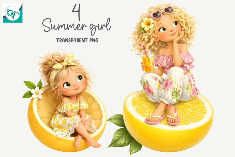 Whimsical Summer Fruit Girls Clipart, Summer Girls Clipart
