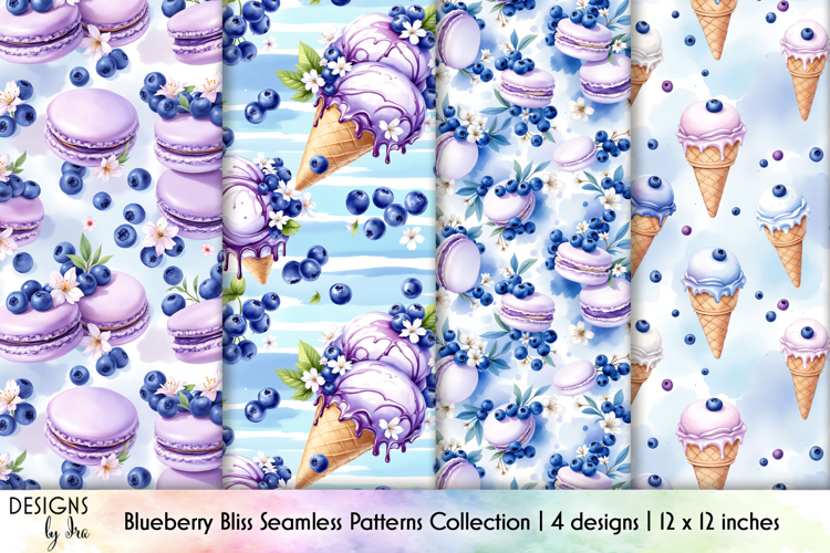 Blueberry Macaron Pattern, Ice Cream Cone Patterns
