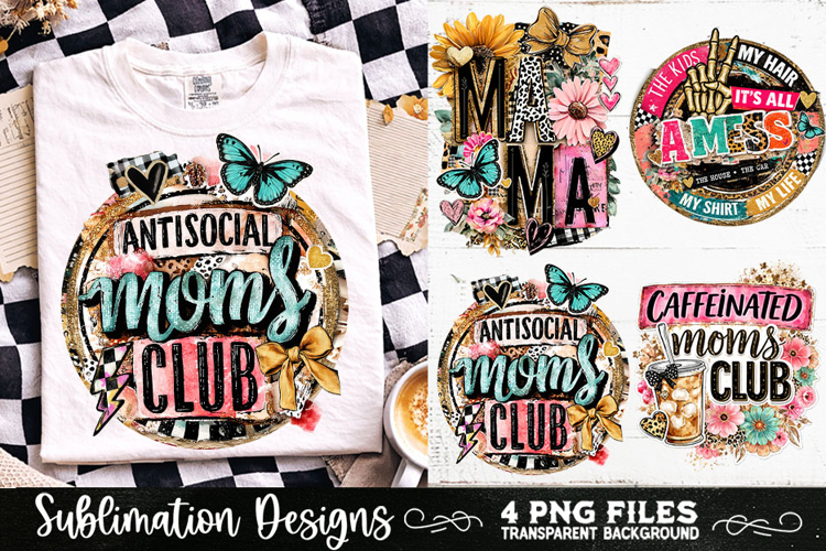 Trendy Mama PNG , Retro Collage Mama 4 Designs Sublimation