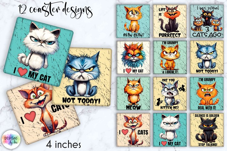 Funny Cat Coaster Sublimation Bundle | Cat Lover Coasters