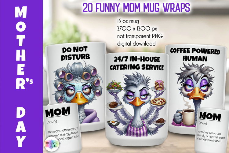 Funny Mother Day Mug Wrap, MOM Humour Mug Prints Bundle example image 1