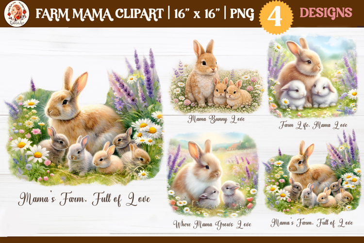 Farm Mama Cute Animals Sublimation and Clipart example image 1