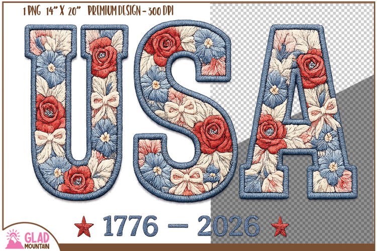 USA floral faux embroidery 1776-2026, America 250 year